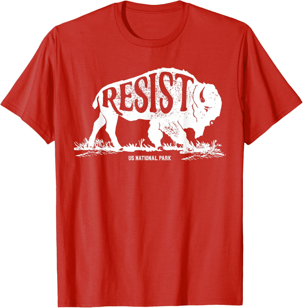 ALT US National Park Resist Service T shirt Bison Vintage T-Shirt - Red