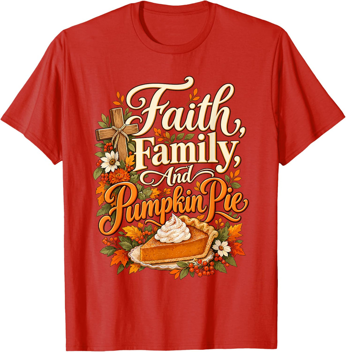 Pumpkin Pie Lover Christian Faith Family Thanksgiving Fall T-Shirt - Red