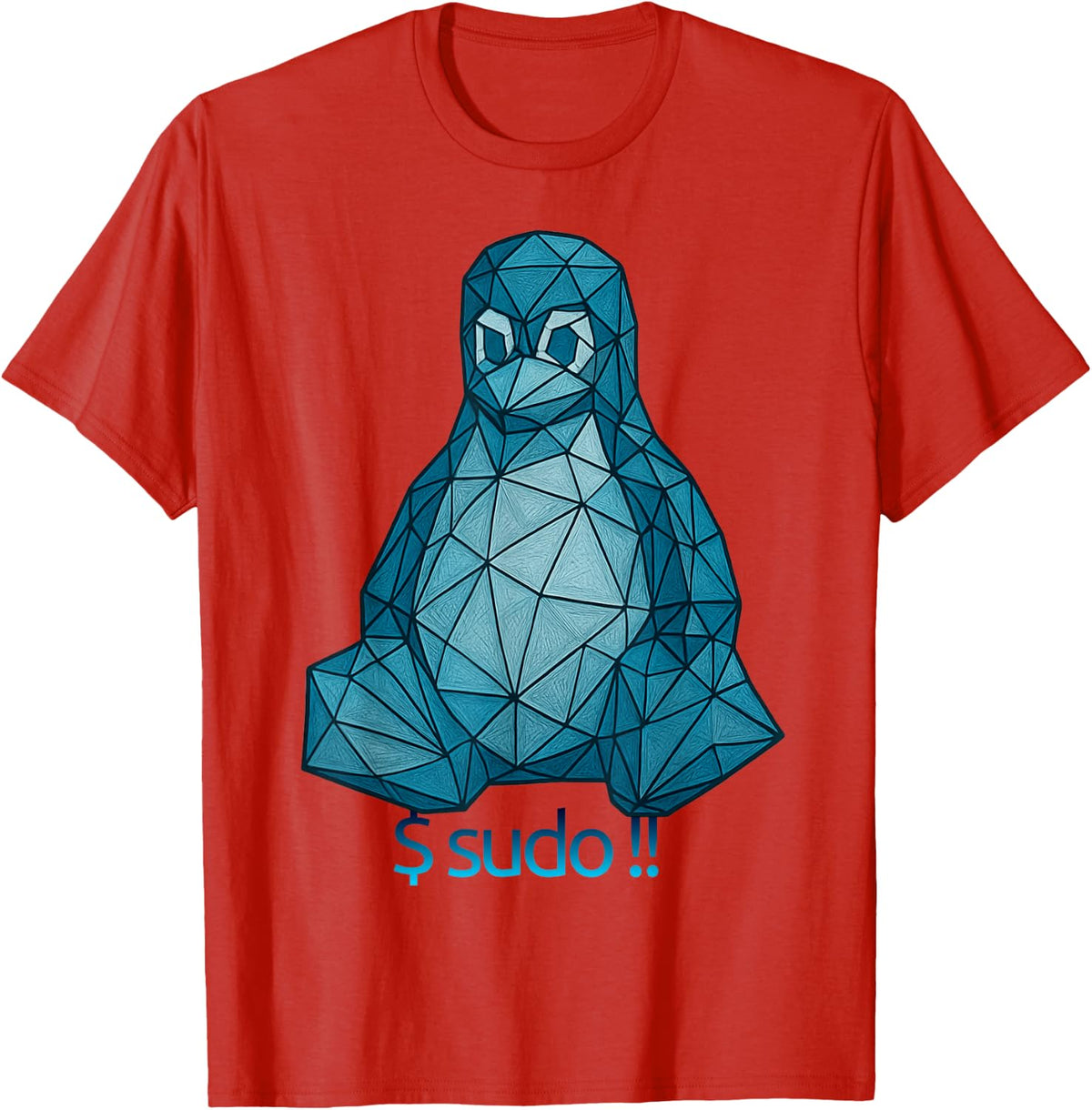 Cyber Linux Penguin Geek Neon Light Coding Style T-Shirt - Red