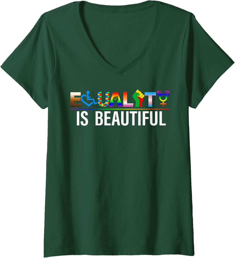 Women's Equality is Beautiful Diversity Human Rights Advocacy V-Neck T-Shirt - Dark Green