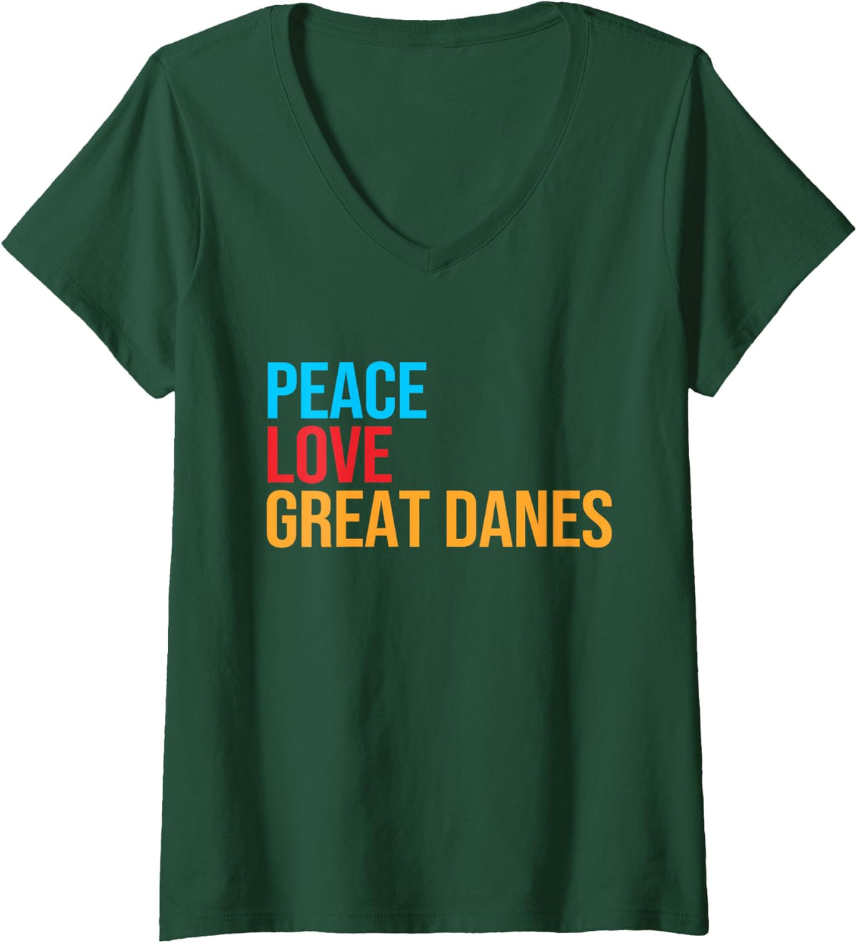 Women's Great Dane Shirt Peace Love Great Dane V-Neck T-Shirt - Dark Green