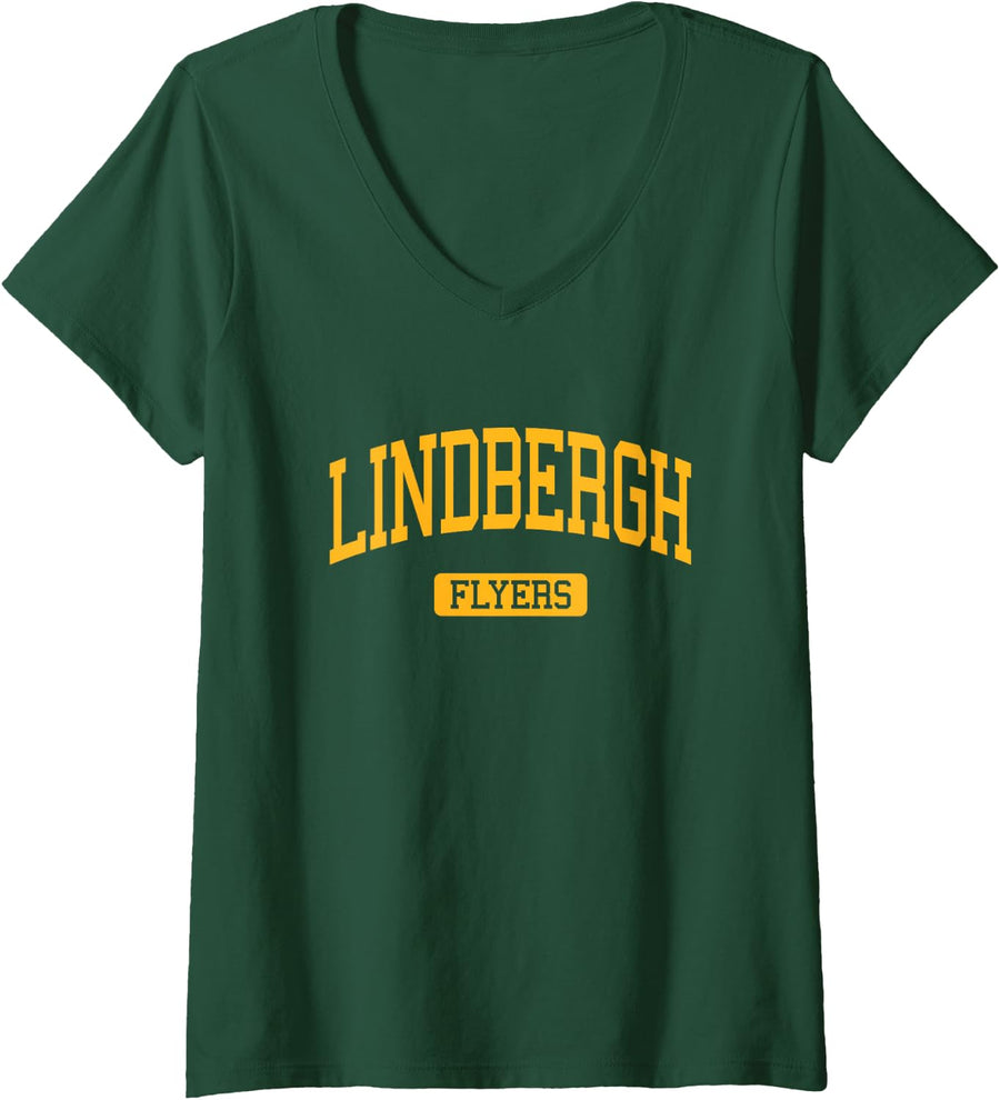 Womens Lindbergh High School HS St. Louis MO Varsity Sports V-Neck T-Shirt - Dark Green