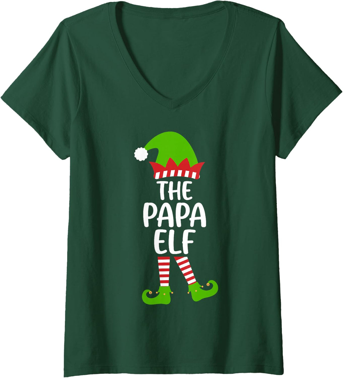 Women's I'm the Papa Elf Funny Xmas Party Matching Family Group V-Neck T-Shirt - Dark Green