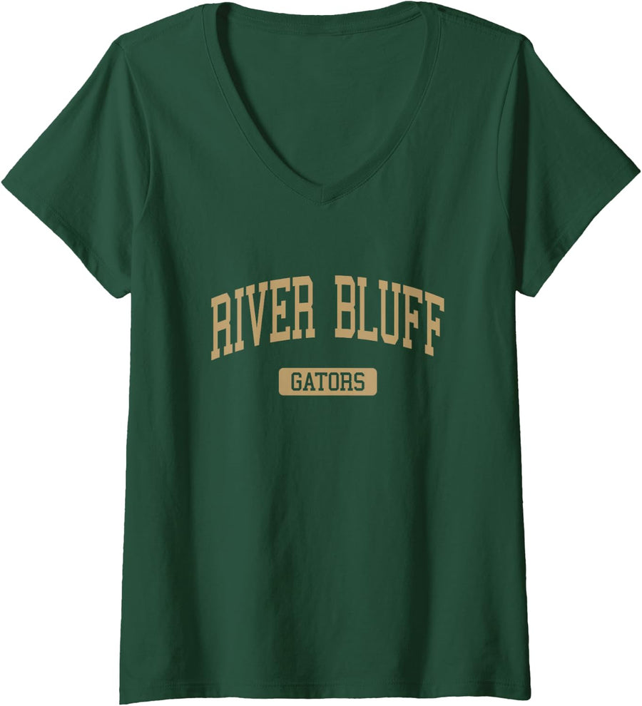 Womens River Bluff High School HS Lexington SC Varsity Sports V-Neck T-Shirt - Dark Green