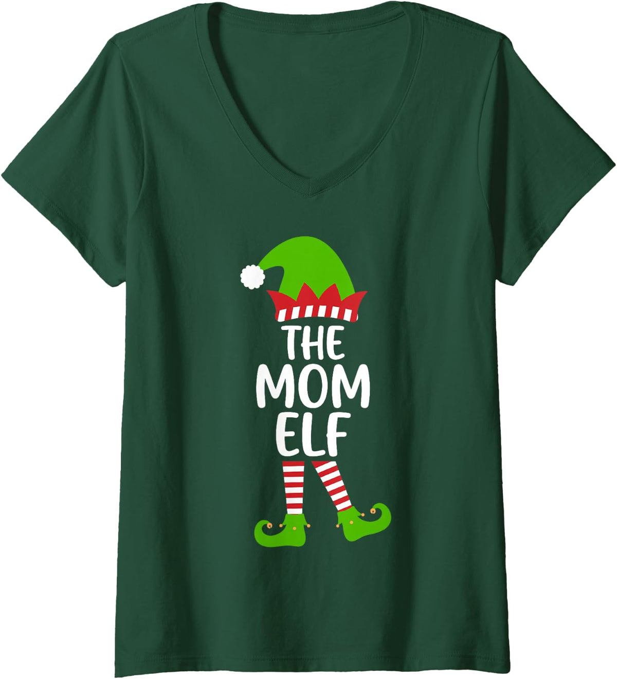 Women's I'm the Mom Elf Holiday Xmas Party Matching Family Group V-Neck T-Shirt - Dark Green