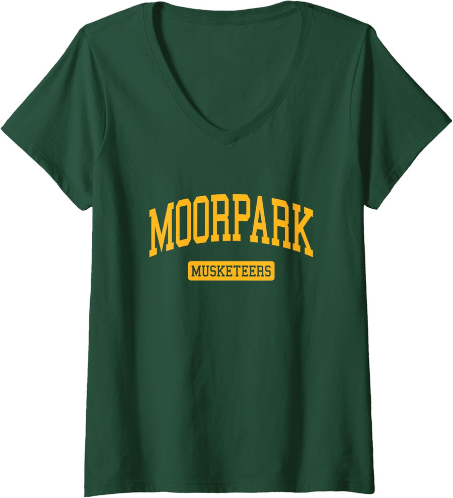 Womens Moorpark High School HS Moorpark CA Varsity Sports V-Neck T-Shirt - Dark Green