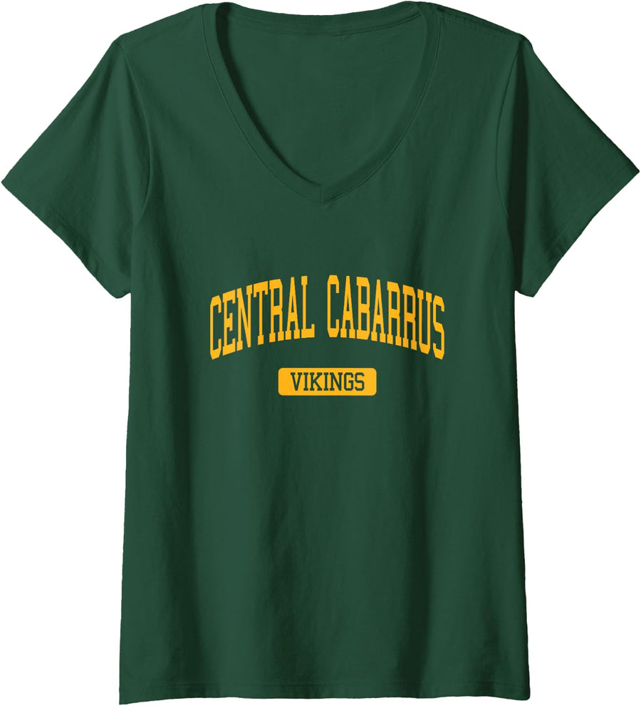 Womens Central Cabarrus High School HS Concord NC Varsity Sports V-Neck T-Shirt - Dark Green