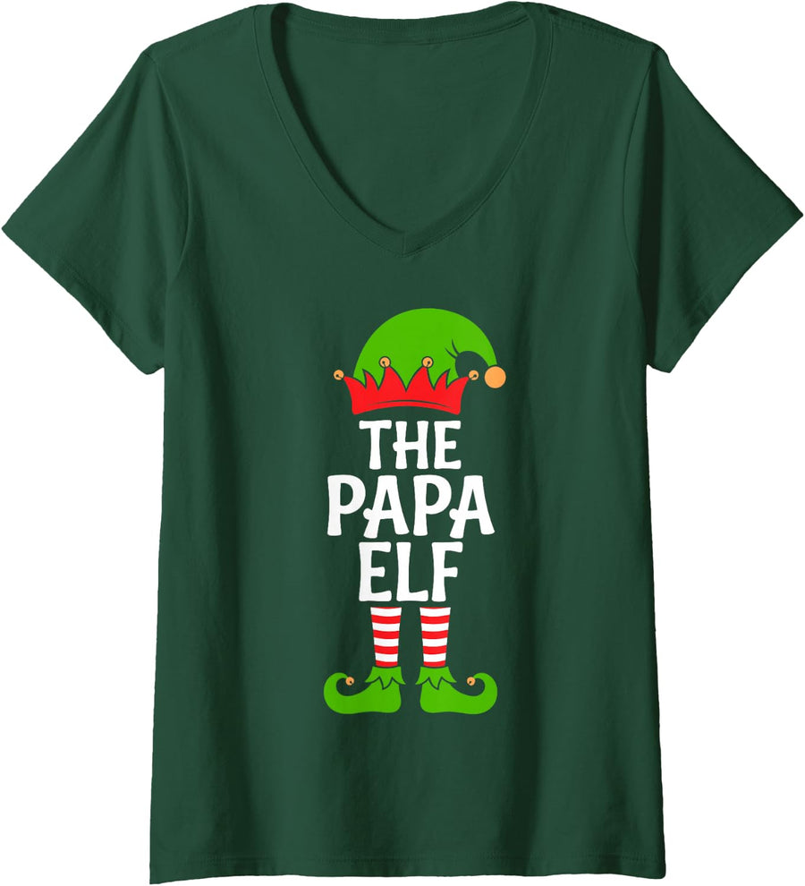 Women's I'm the Papa Elf Funny Christmas Eve Matching Family Team V-Neck T-Shirt - Dark Green