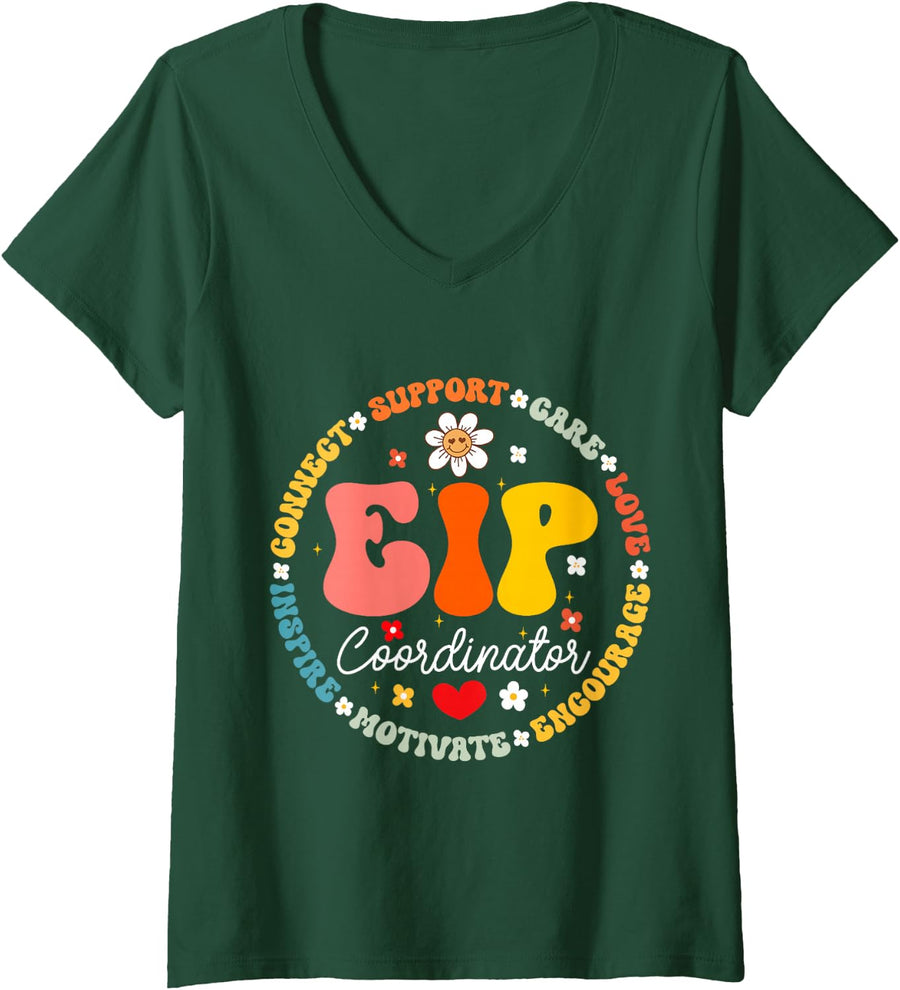 Women's EIP Coordinator Teacher Appreciation Week Back to School V-Neck T-Shirt - Dark Green
