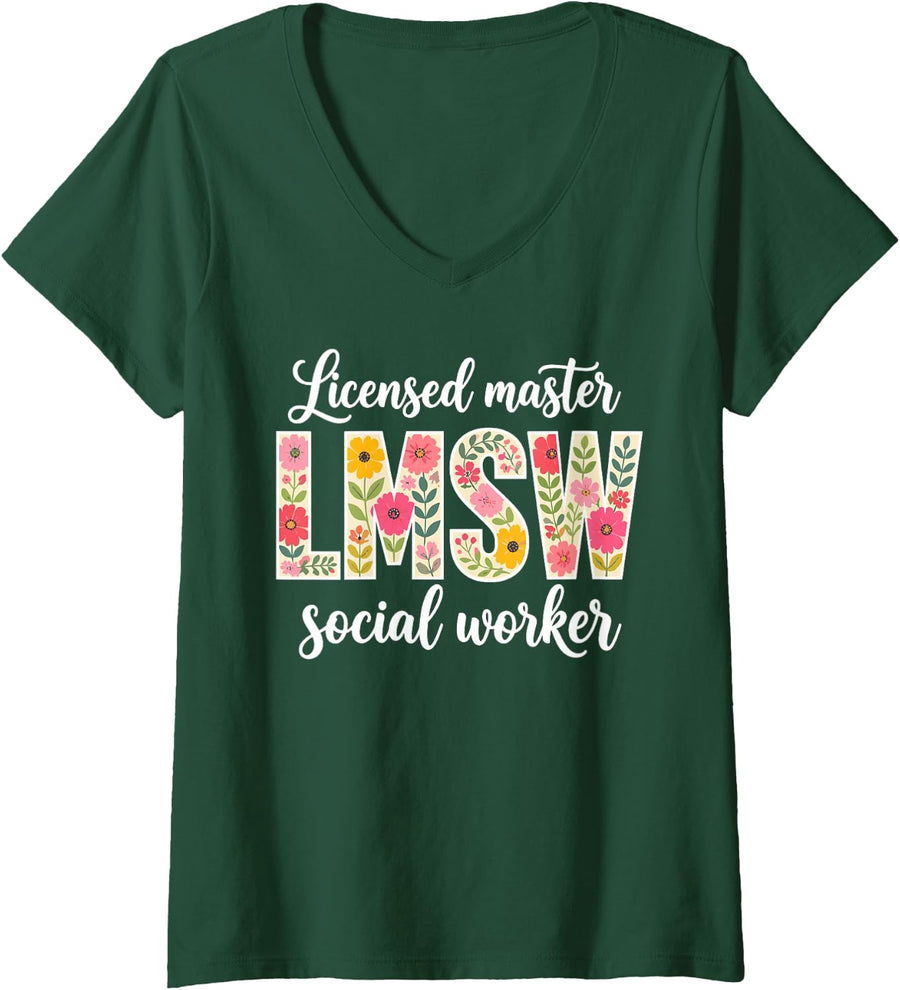 Women's Lmsw Art for Men Women Licensed Master Social Worker Lmsw V-Neck T-Shirt - Dark Green