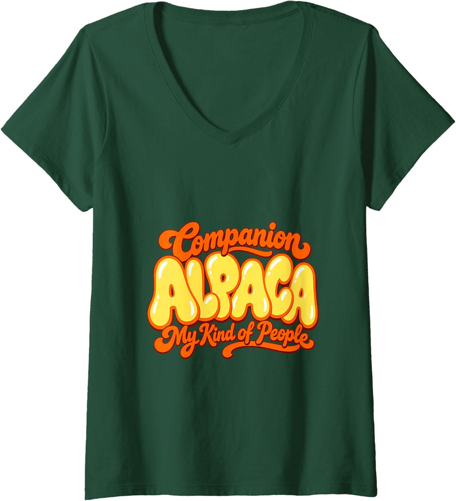 Women's Alpaca Companion My Kind of People Cute Friendship V-Neck T-Shirt - Dark Green