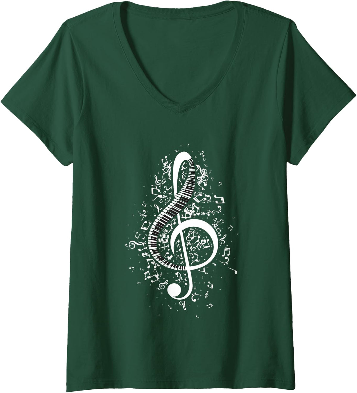 Womens Treble Clef Keys - Piano Player Pianist Classical Music V-Neck T-Shirt - Dark Green