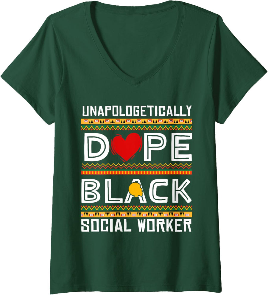 Womens Black Social Worker Caseworker LSW Social Worker V-Neck T-Shirt - Dark Green