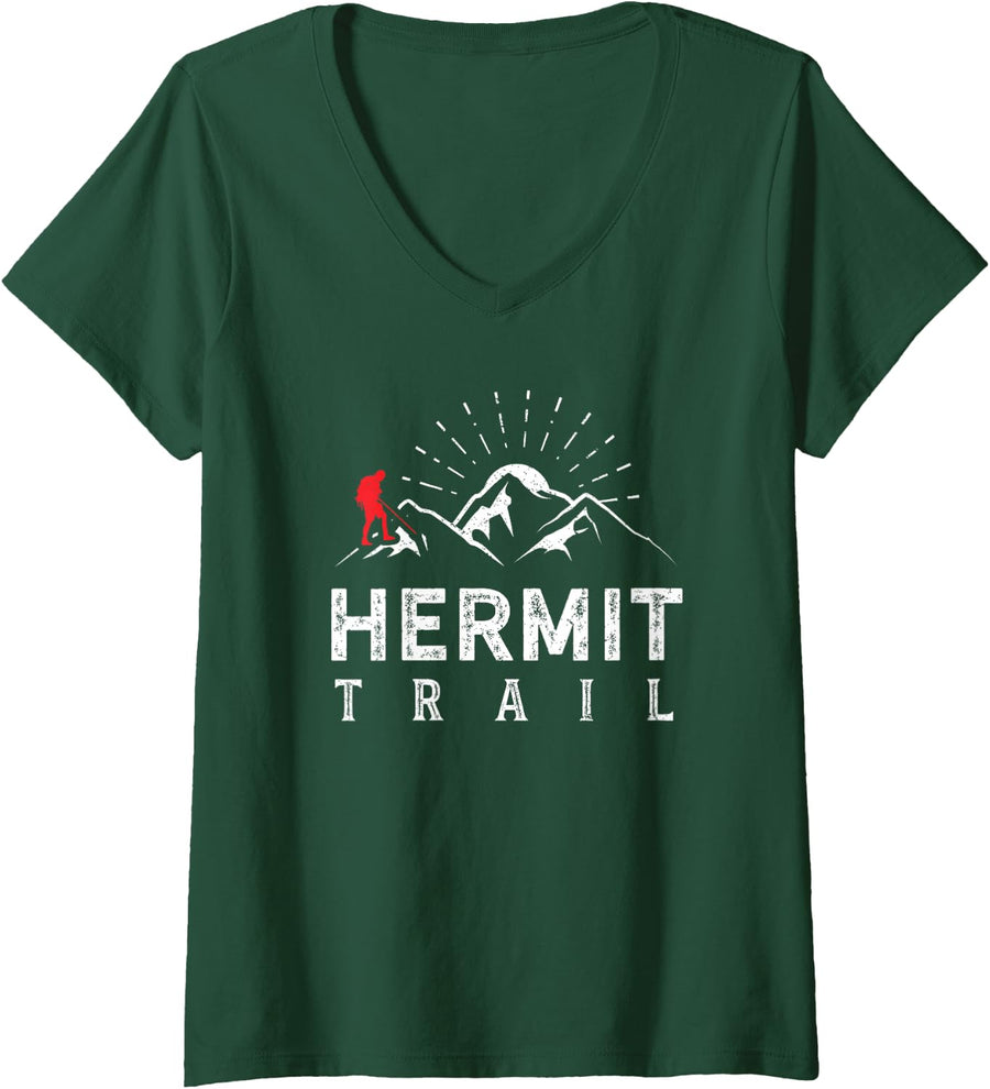 Women's Cool Hike Hermit Trail Grand Canyon Hiking Unique Hiker V-Neck T-Shirt - Dark Green