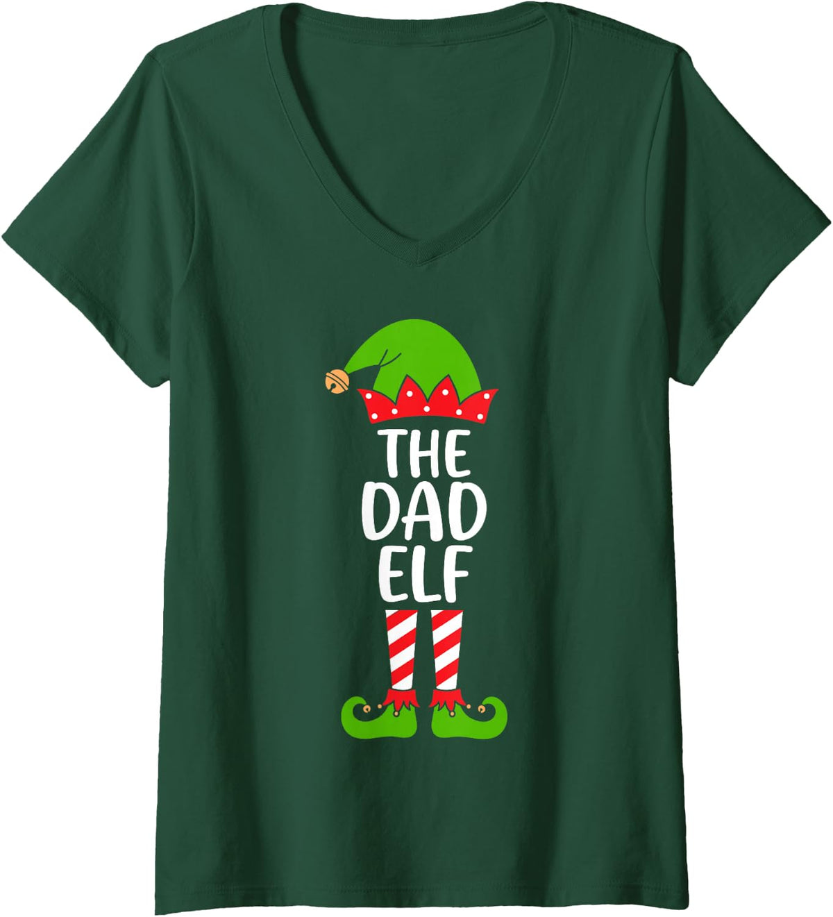 Women's The Dad Elf Christmas Costume Funny Matching Family V-Neck T-Shirt - Dark Green