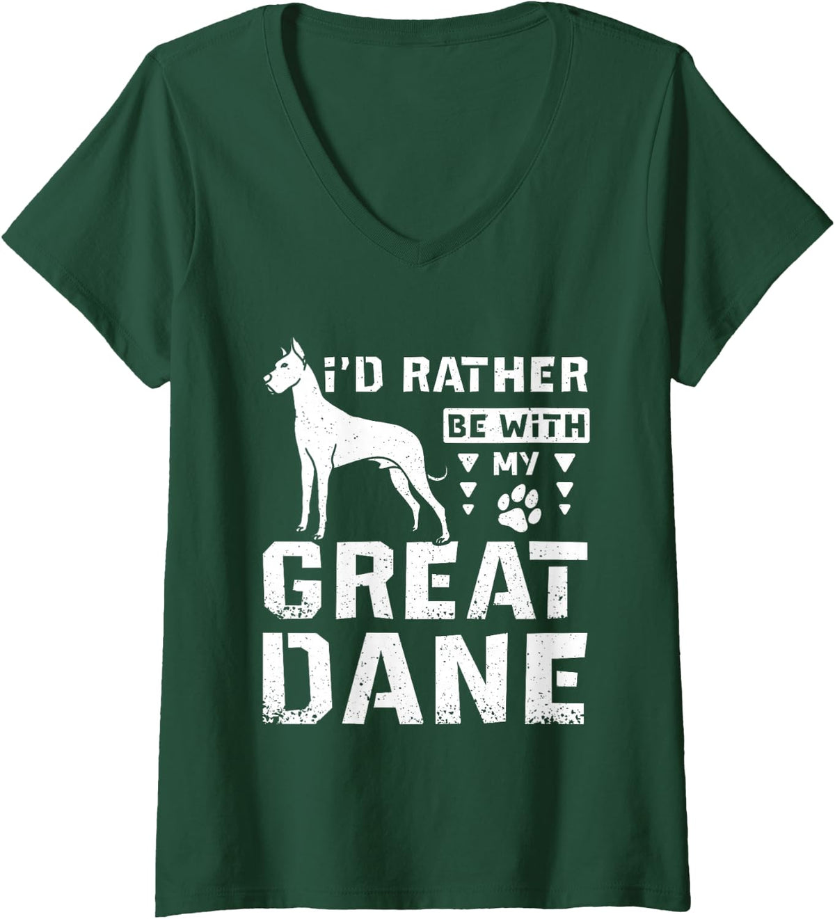 Women's Rather Be with My Great Dane Lover Gentle Giant Dog V-Neck T-Shirt - Dark Green