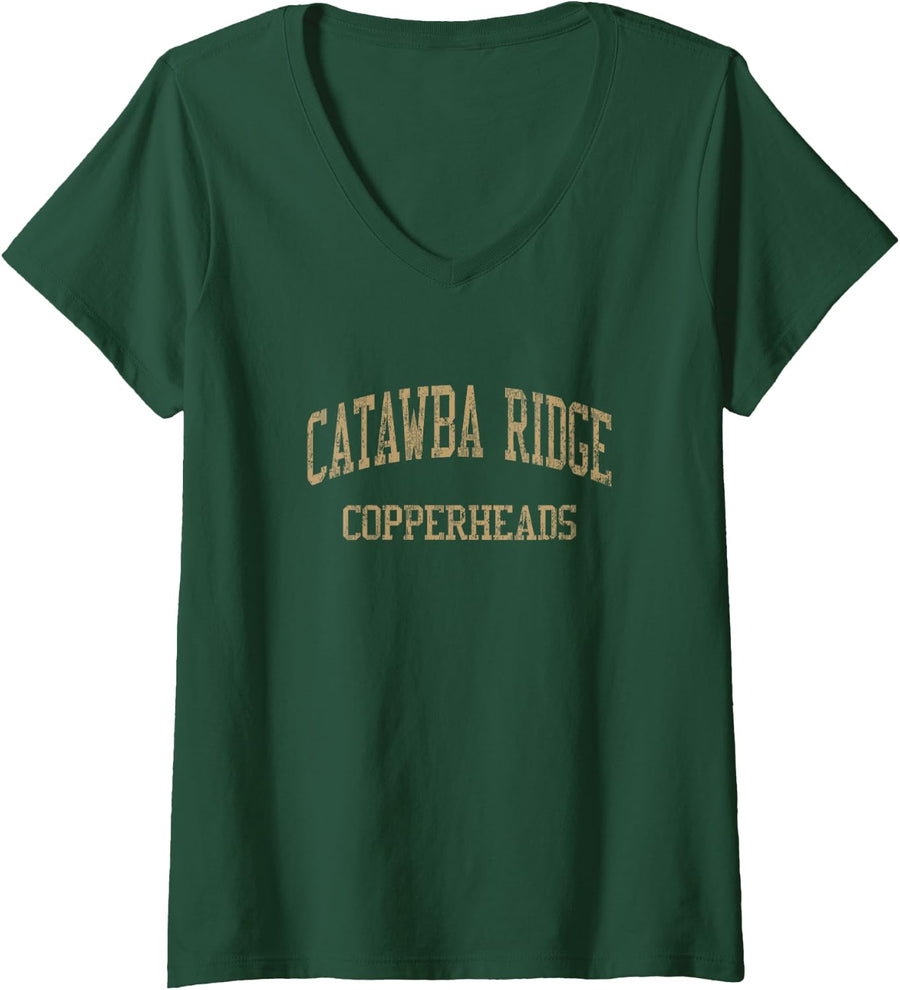 Womens Catawba Ridge High School HS Fort Mill SC Vintage Sports V-Neck T-Shirt - Dark Green