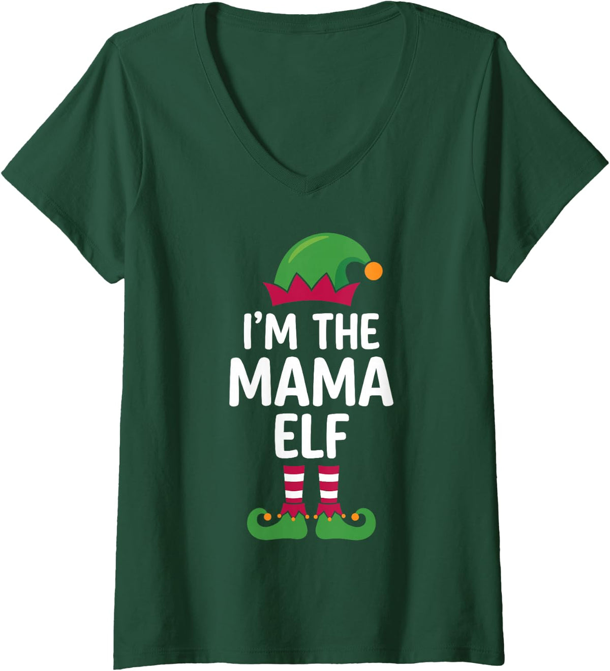 Women's I'm the Mama Elf Funny Matching Family Christmas for Moms V-Neck T-Shirt - Dark Green