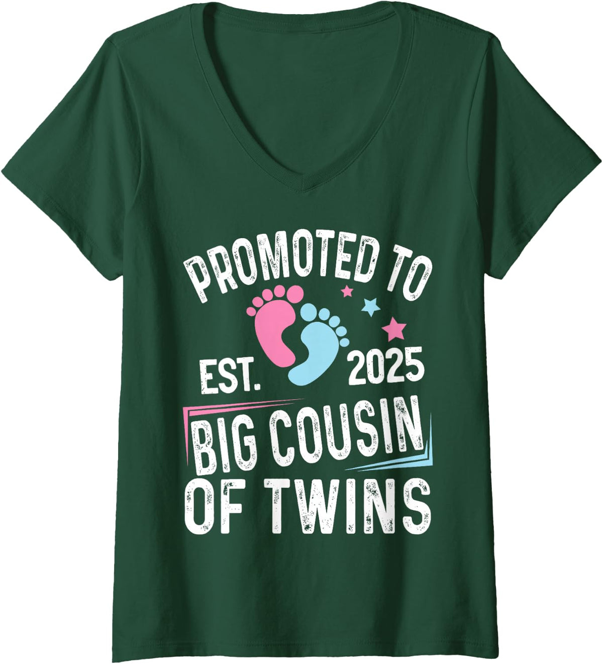Women's Promoted to Big Cousin of Twins Est 2025 Baby Shower V-Neck T-Shirt - Dark Green