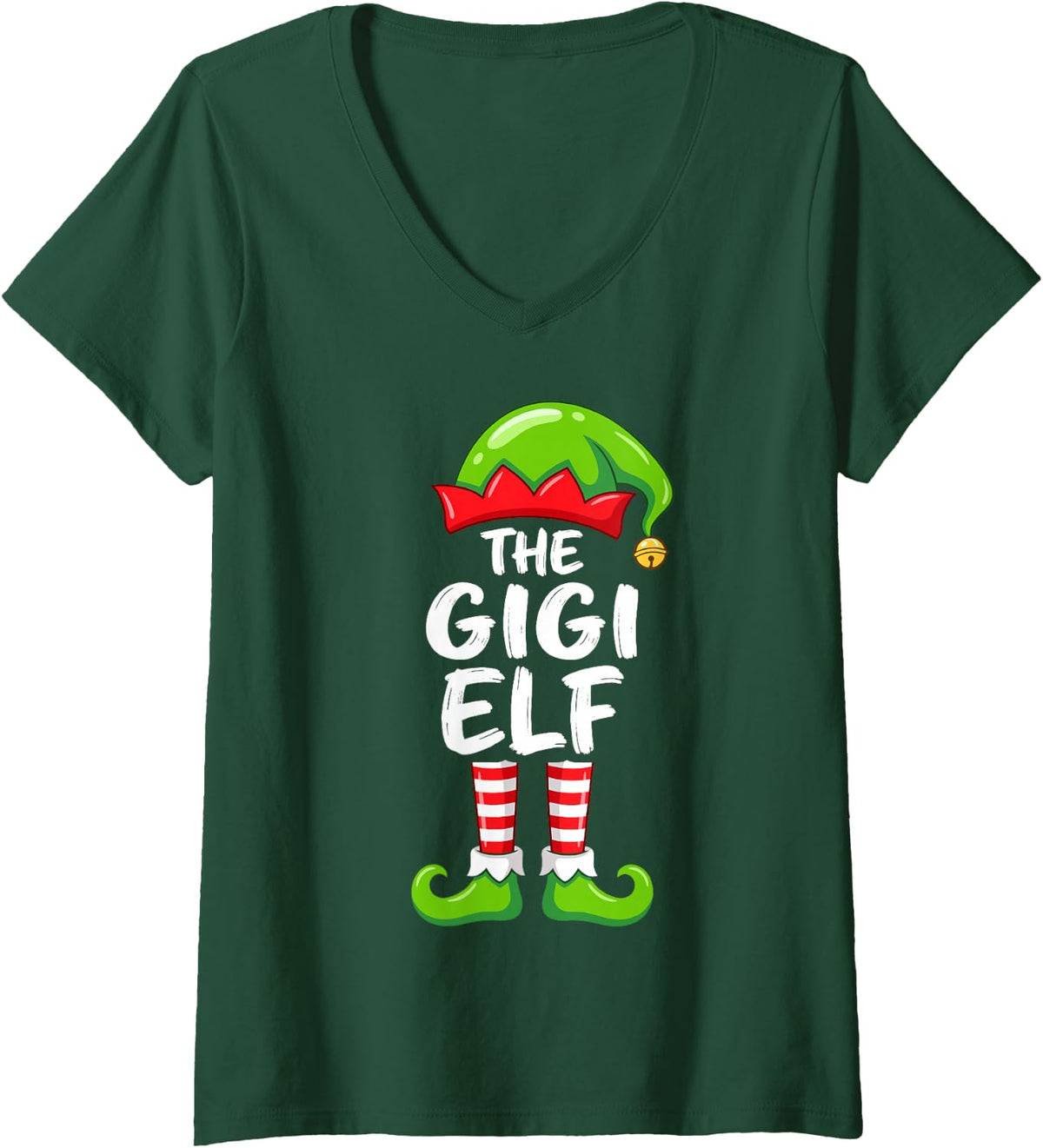 Women's The Gigi Elf Christmas Pajama Party Matching Family V-Neck T-Shirt - Dark Green