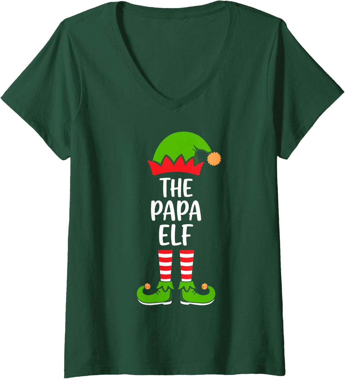Women's The Papa Elf Funny Santa's Helper Matching Christmas V-Neck T-Shirt - Dark Green