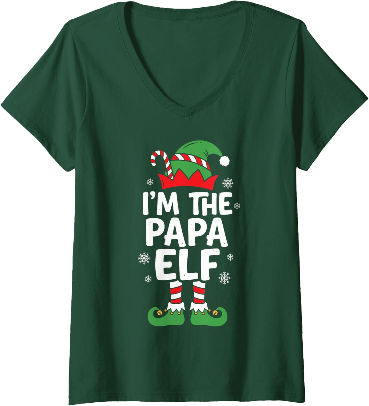 Women's I'm the Papa Elf Christmas Pajama Party Matching Family V-Neck T-Shirt - Dark Green