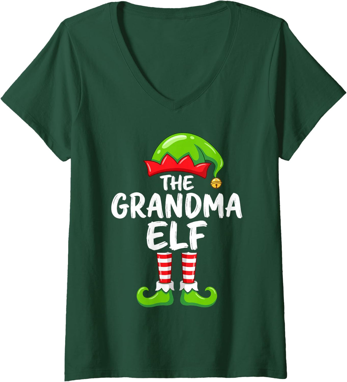 Women's The Grandma Elf Cute Christmas Pajama Party Family Group V-Neck T-Shirt - Dark Green