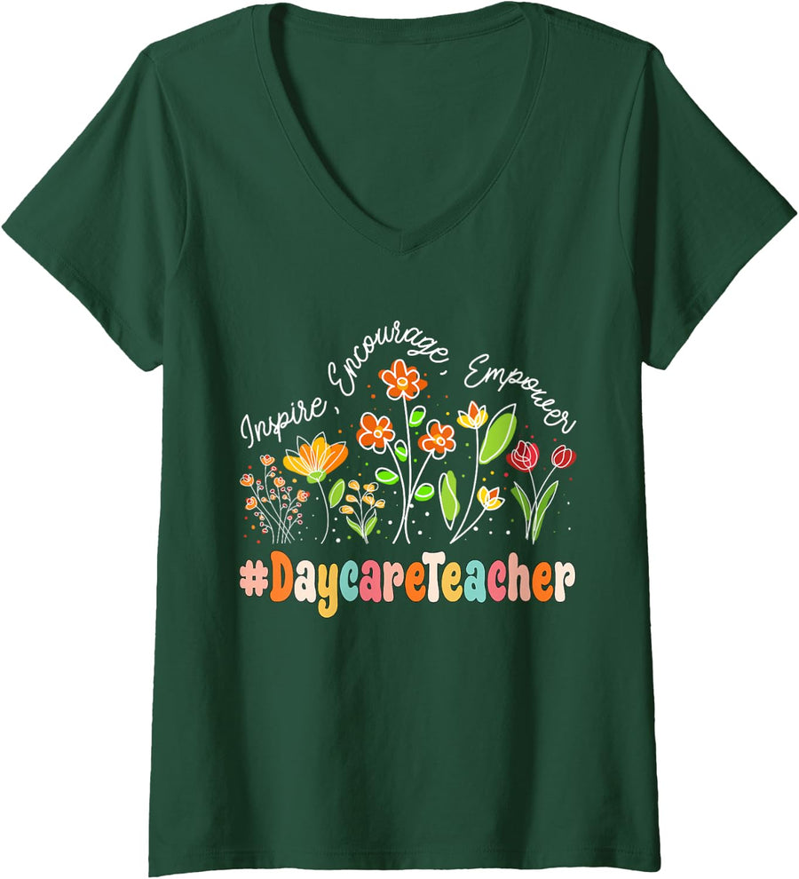 Women's Daycare Teacher Appreciation Week Teacher Back to School V-Neck T-Shirt - Dark Green