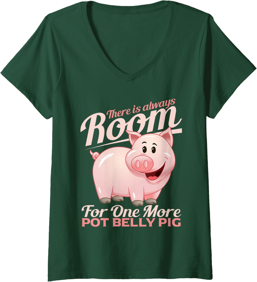 Women's Funny Pig Pot Belly Pig V-Neck T-Shirt - Dark Green