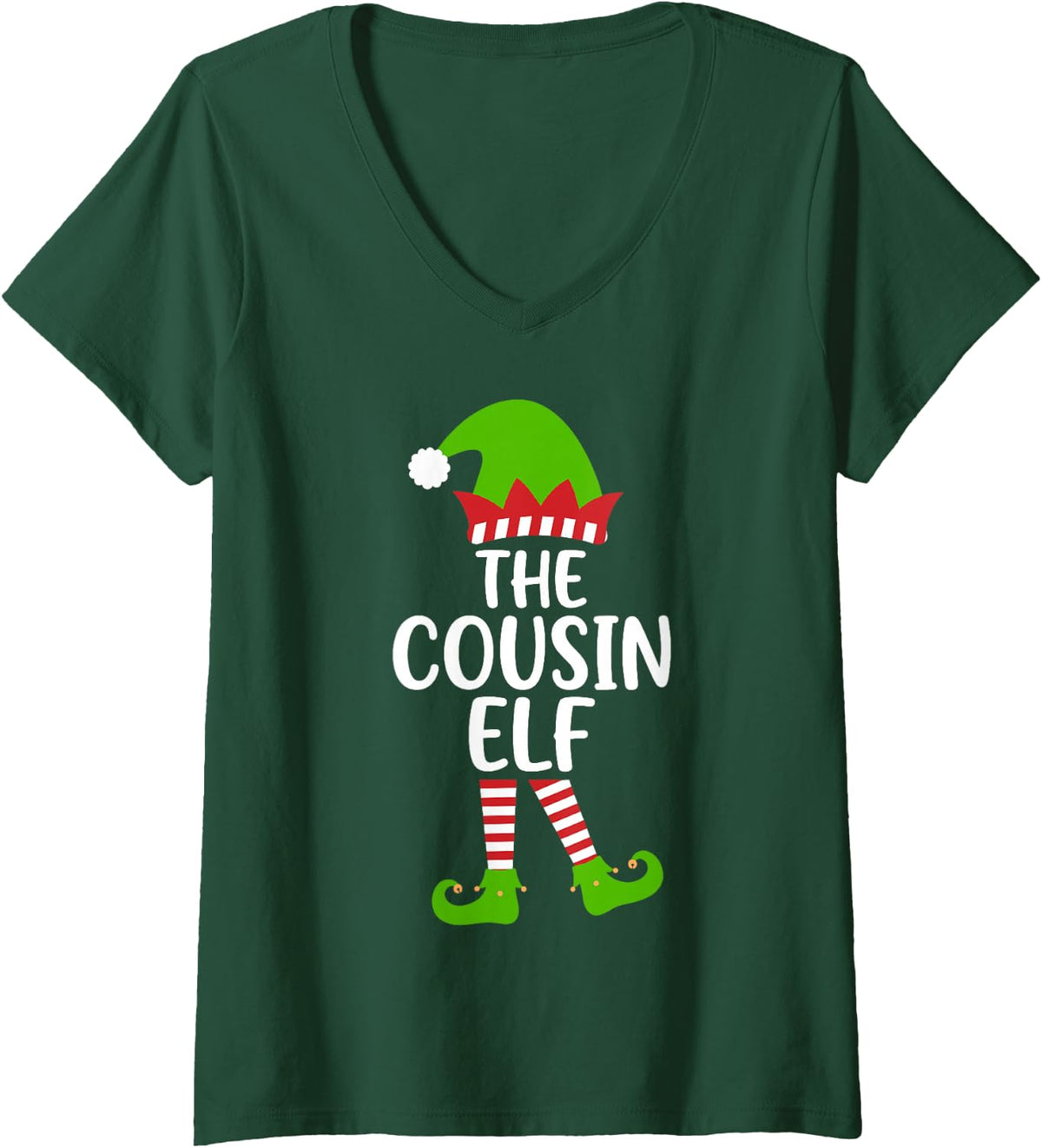 Women's I'm the Cousin Elf Holiday Xmas Party Matching Family Group V-Neck T-Shirt - Dark Green