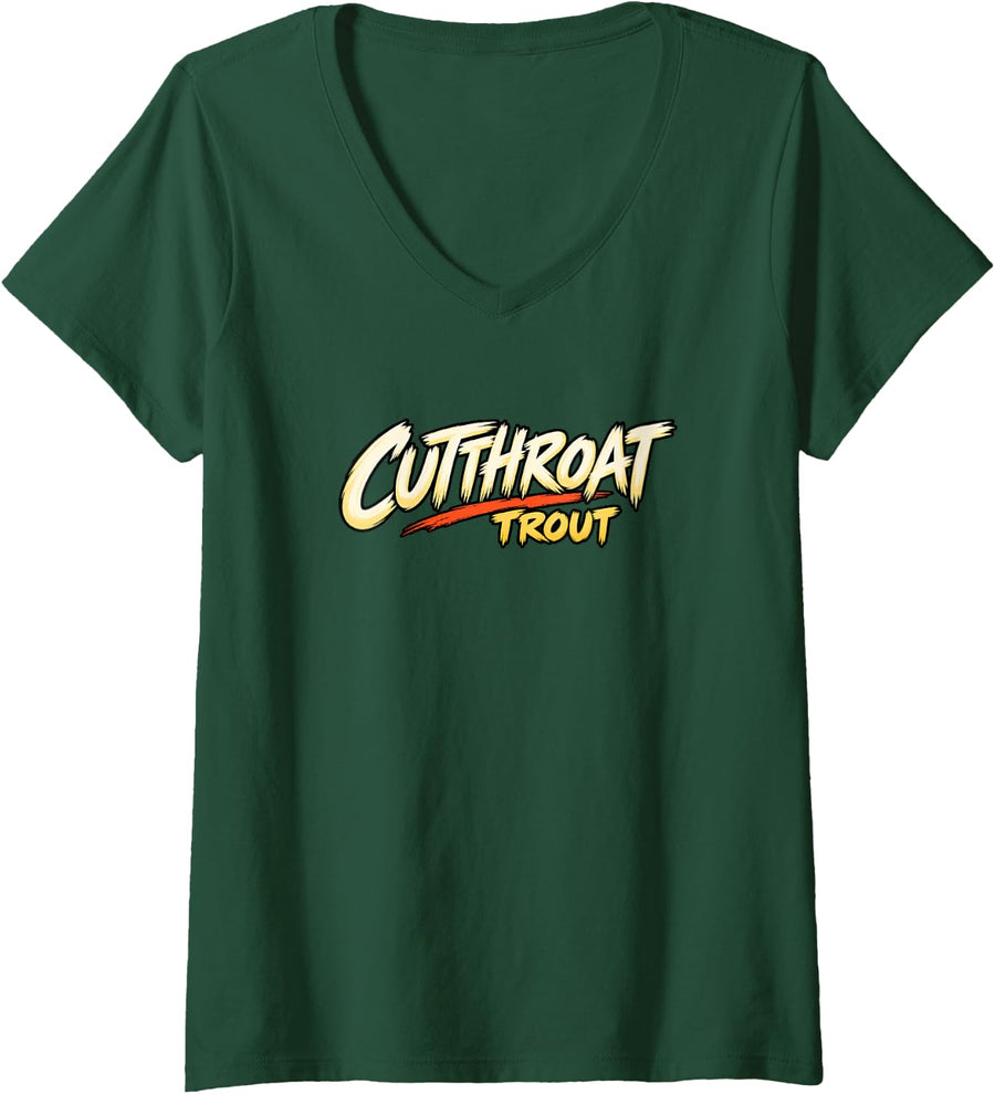 Women's Cutthroat Trout Fly Fishing Trout Angler Identity V-Neck T-Shirt - Dark Green