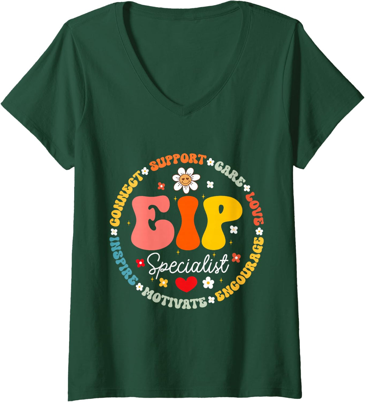 Women's EIP Specialist Teacher Appreciation Week Back to School V-Neck T-Shirt - Dark Green