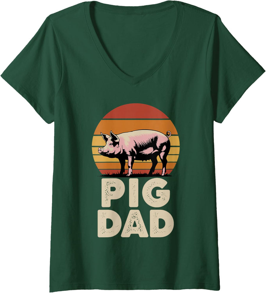 Women's Pig Dad Design for Men Boys Dad Show Pig Farming Pig Dad V-Neck T-Shirt - Dark Green