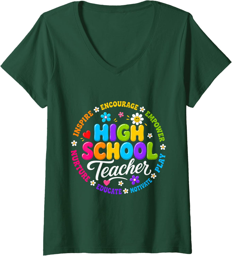 Women's High School Teacher Definition Funny Back to School Educator V-Neck T-Shirt - Dark Green