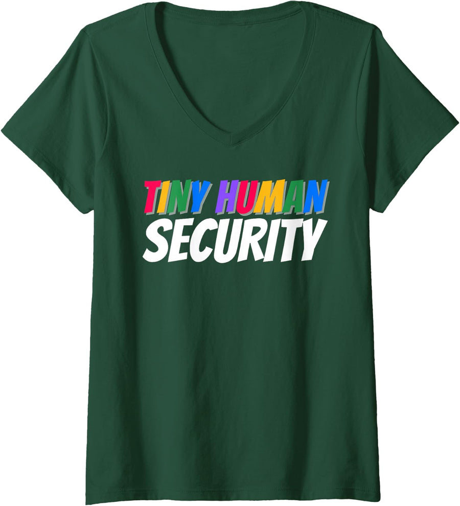 Women's Tiny Human Security Daycare Teacher Toddler Crew Matching V-Neck T-Shirt - Dark Green