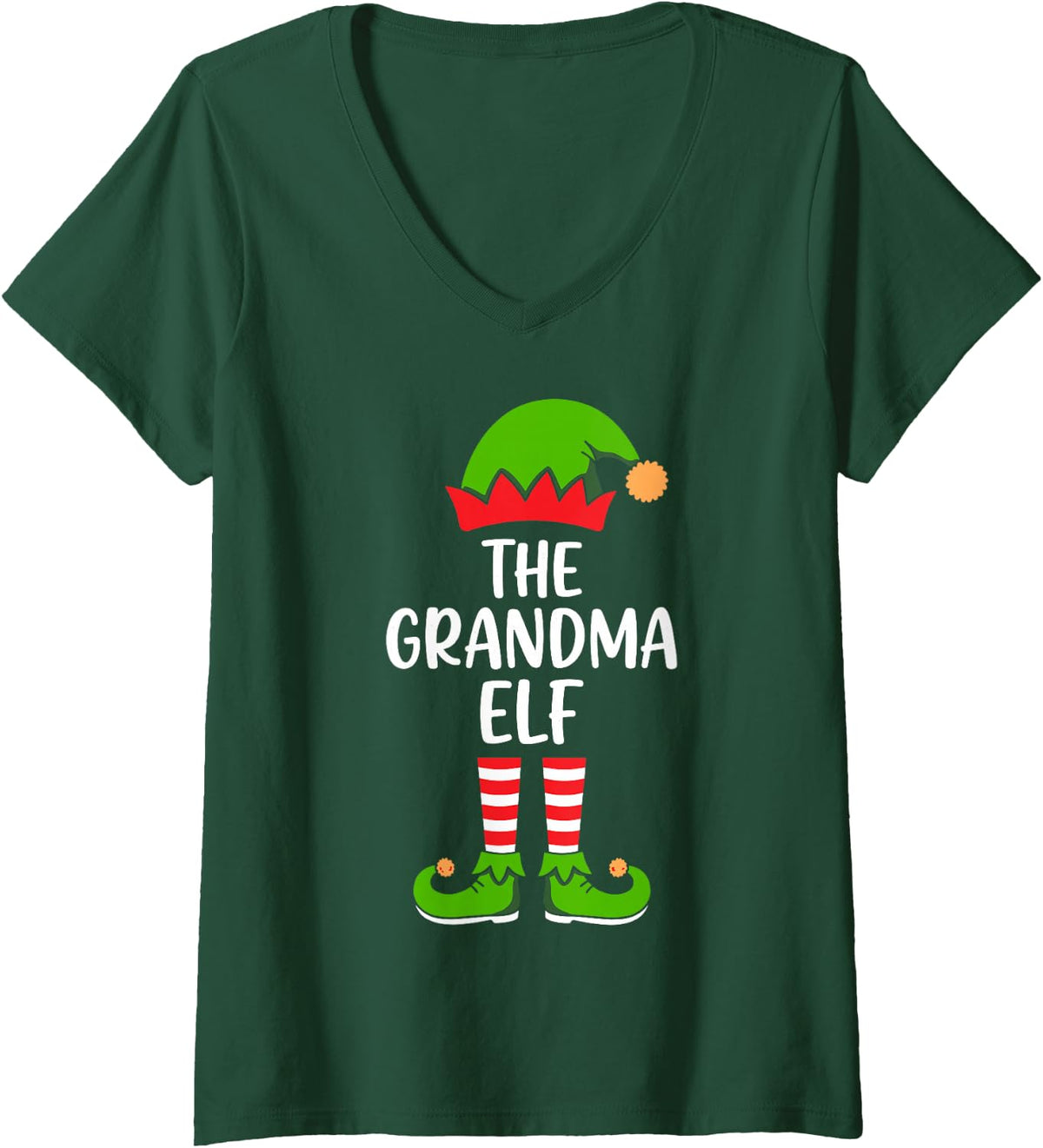 Women's The Grandma Elf Funny Santa's Helper Matching Christmas V-Neck T-Shirt - Dark Green
