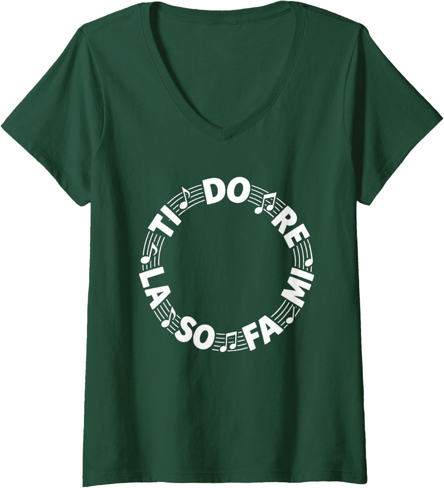Women's Do Re Mi FA So La Ti Do Solfege Circle Music Teacher Choir V-Neck T-Shirt - Dark Green