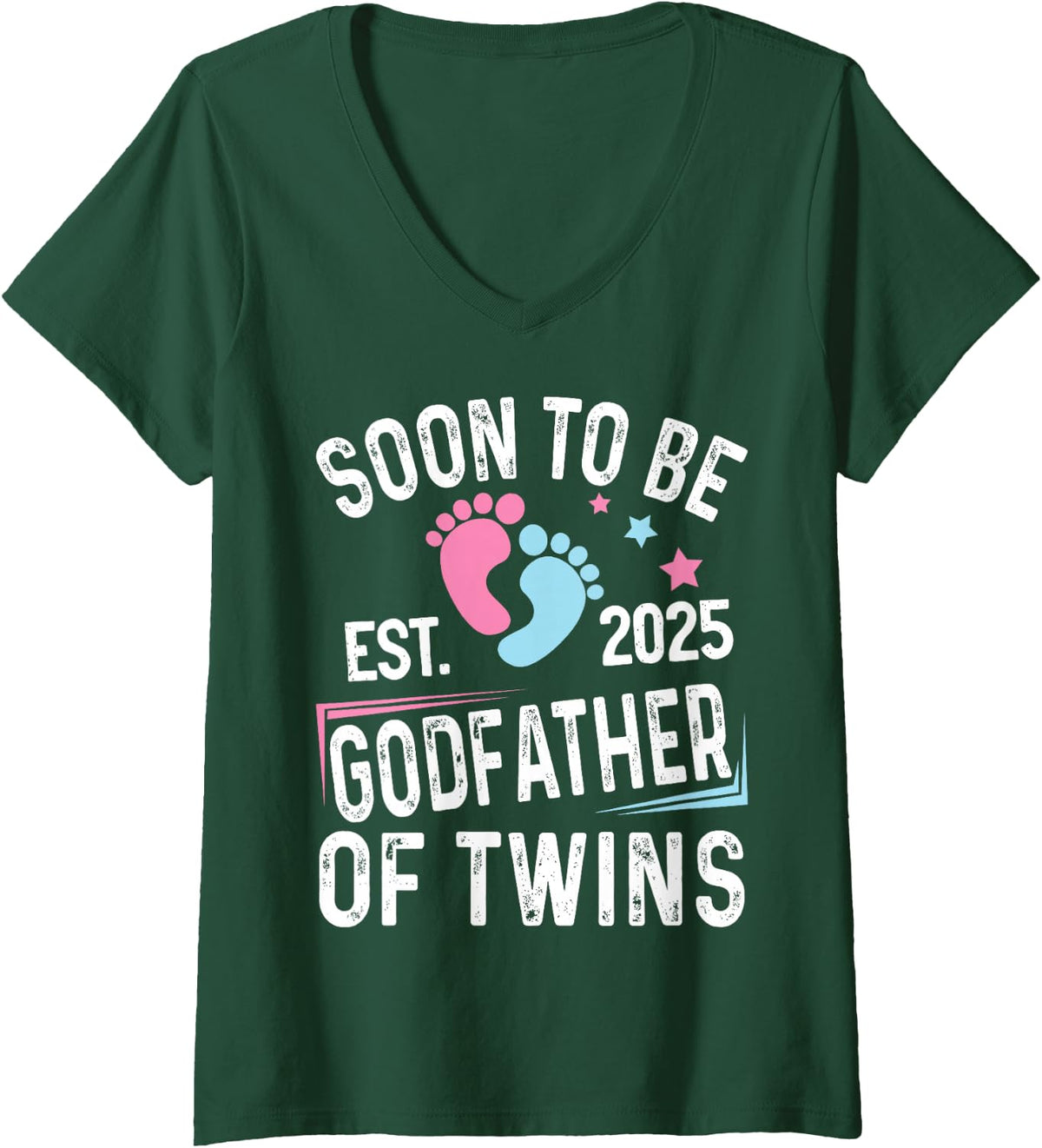 Women's Soon to Be Godfather of Twins Est. 2025 Godfather Vintage V-Neck T-Shirt - Dark Green