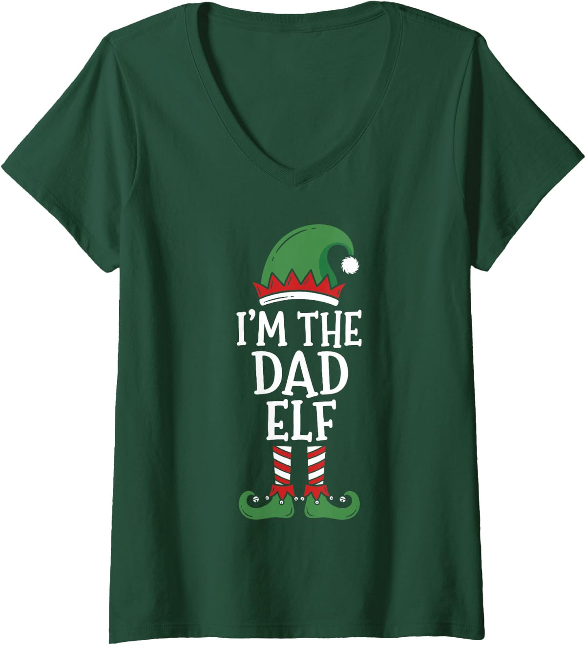 Women's I'm the Dad Elf Matching Family Christmas 2026 Holiday Crew V-Neck T-Shirt - Dark Green