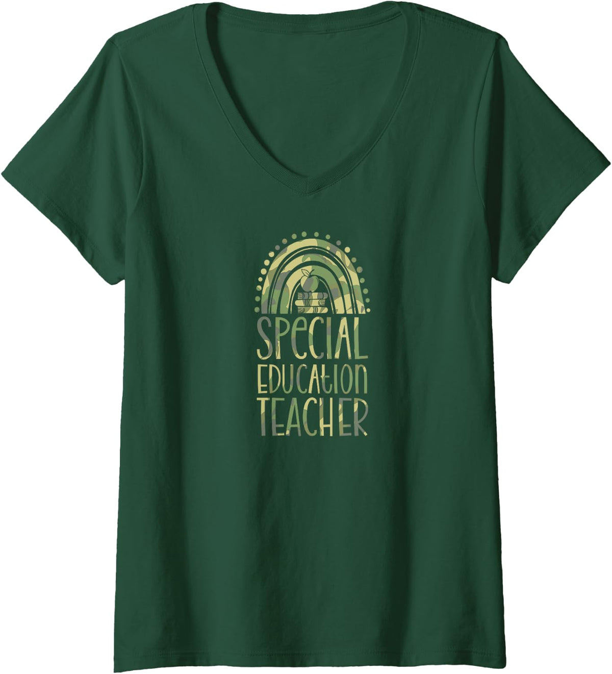 Women's Special Education Teacher Bohemian Rainbow Wholesome V-Neck T-Shirt - Dark Green