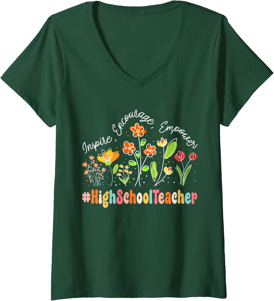 Women's High School Teacher Appreciation Week Teacher Back to School V-Neck T-Shirt - Dark Green