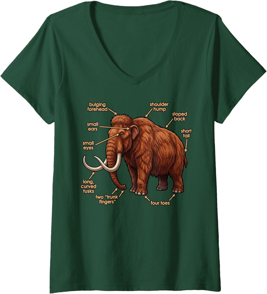 Women's Mammoth Parts Mammoths Extinct Animal Woolly Mammoth V-Neck T-Shirt - Dark Green
