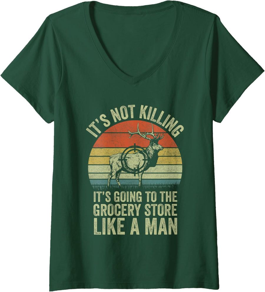 Women's Funny Deer Hunting Shirts, Men's Big Mule Hunter Dad Grandpa V-Neck T-Shirt - Dark Green