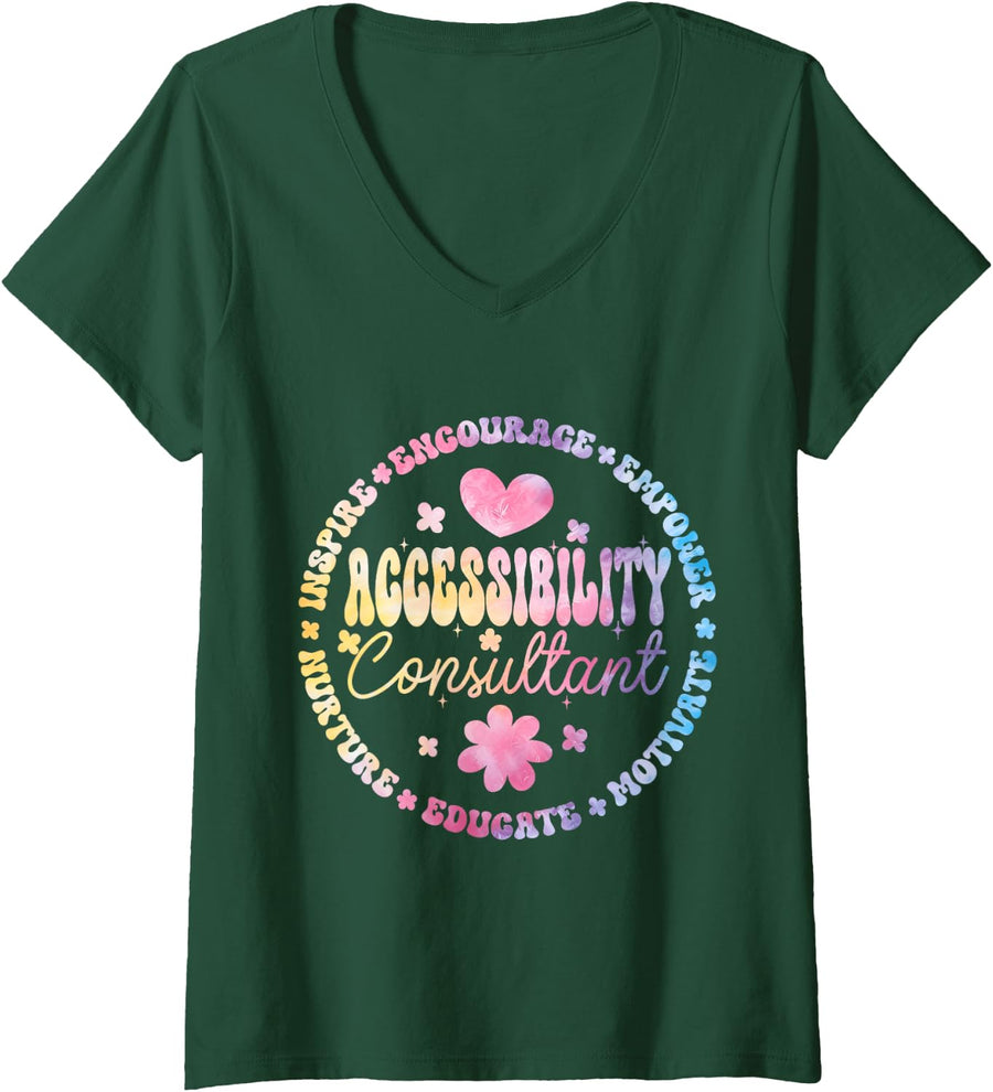 Women's Accessibility Consultant Squad Special Education Teacher Ed V-Neck T-Shirt - Dark Green