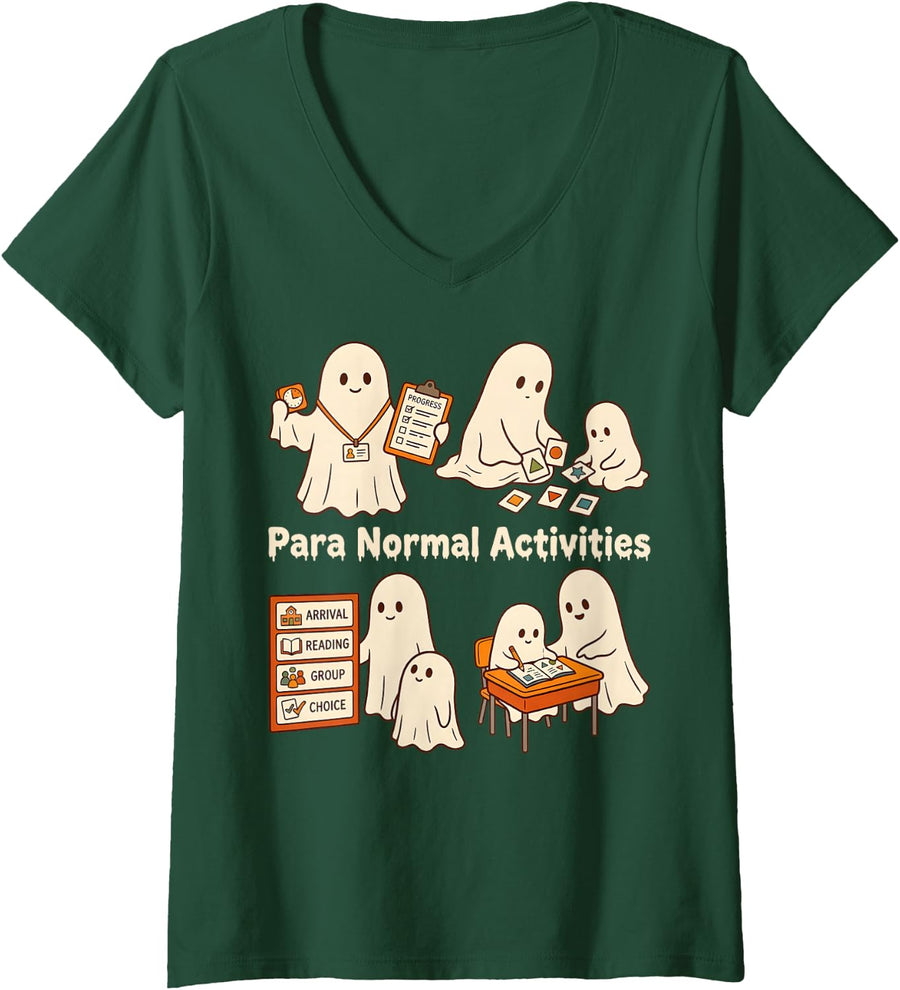 Women's para Normal Activities, Paraprofessional Halloween Teacher V-Neck T-Shirt - Dark Green