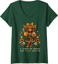 Women's I Could Be Meaner But Jesus Said No Highland Cow Sunflower V-Neck T-Shirt - Dark Green