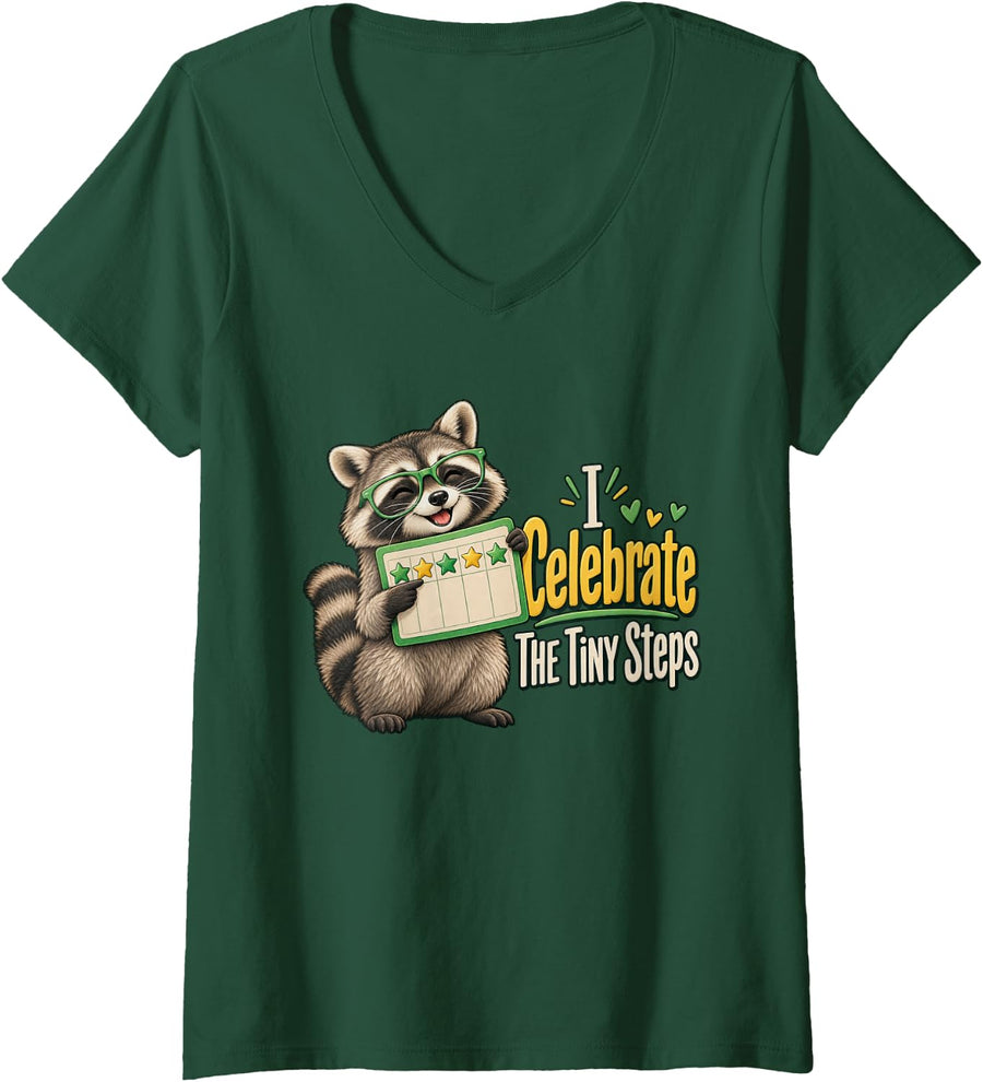 Women's I Celebrate The Tiny Steps Special Education Teacher V-Neck T-Shirt - Dark Green