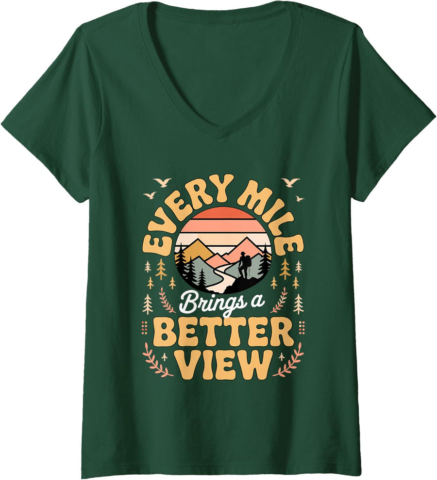 Women's Every Hike Brings a Better View Hiking Hiker Mountains V-Neck T-Shirt - Dark Green