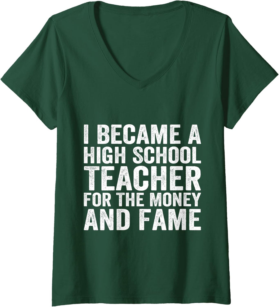Women's I Became an High School Teacher, Funny Jokes Sarcastic V-Neck T-Shirt - Dark Green