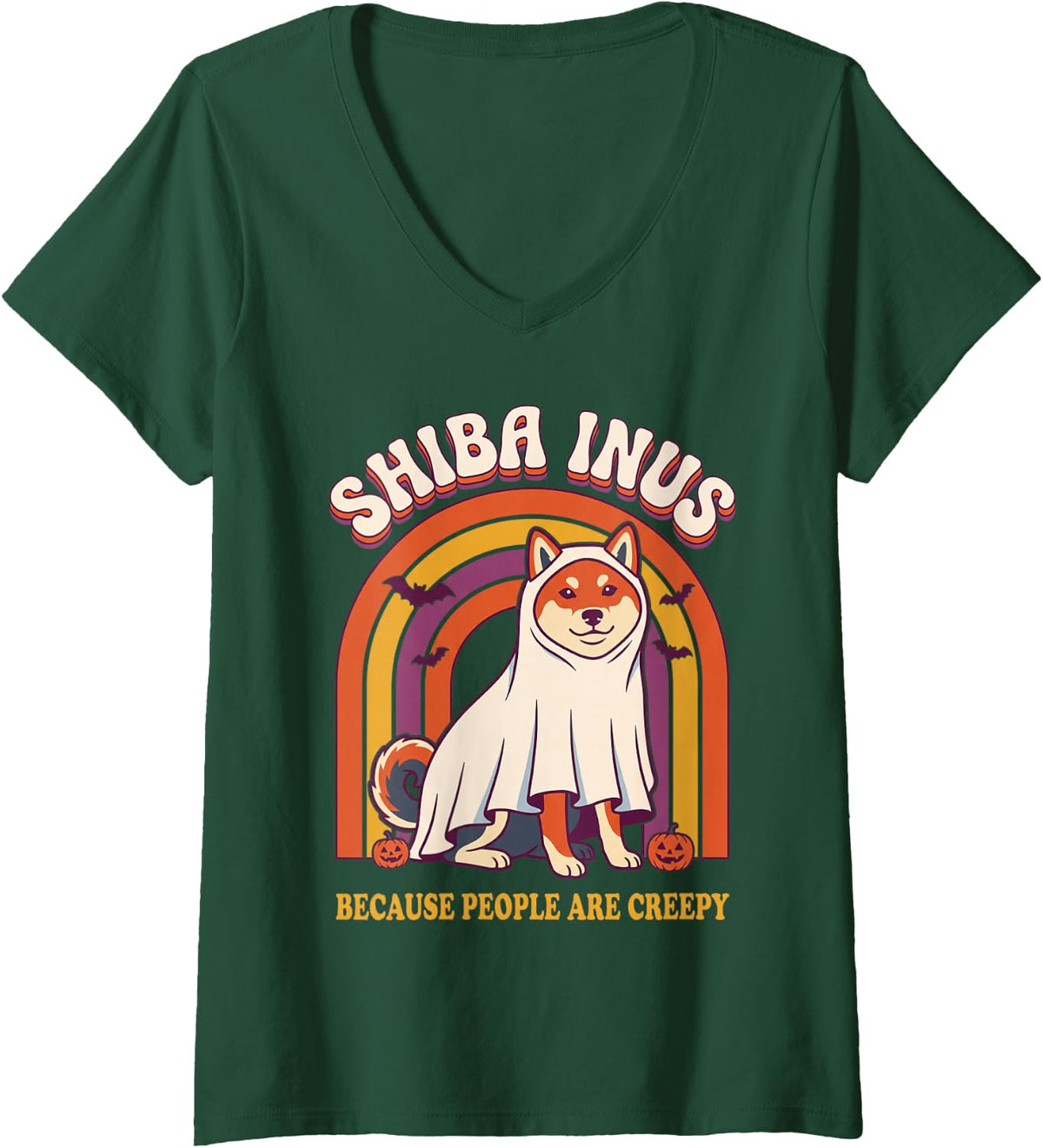 Women's Shiba Inus Because People are Creepy V-Neck T-Shirt - Dark Green
